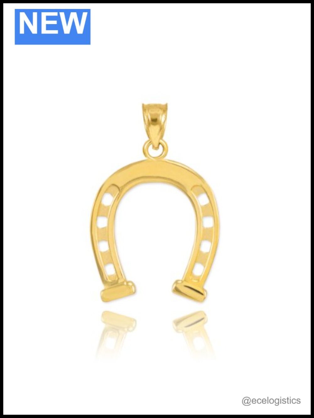 Solid 14k Yellow Gold Horseshoe Charm Pendant Necklace